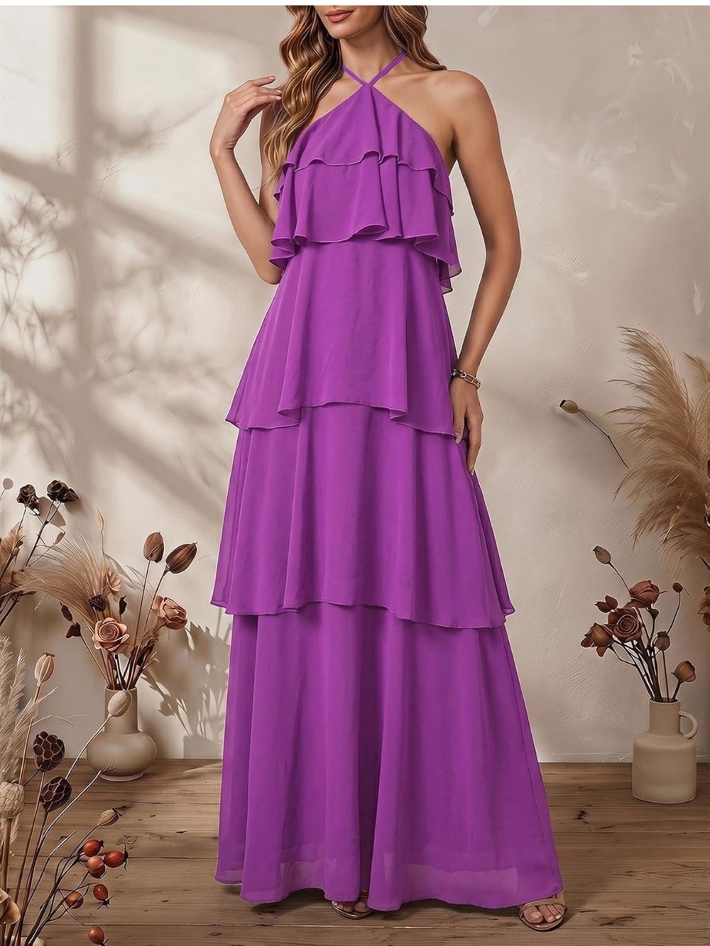 Halter Tiered Maxi Dress in Violet